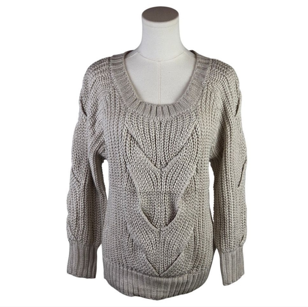 Ladakh Oatmeal Chunky Chevron Knit Scoop Neck Sweater NWT Size Small